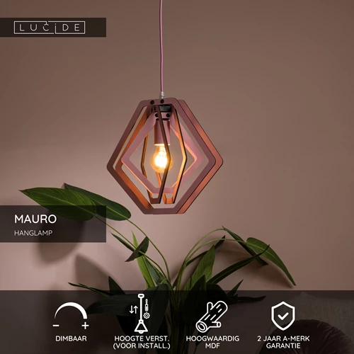 Lucide MAURO - Hanglamp Kinderkamer - 1xE27 - Roze - USP